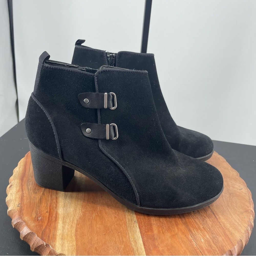 Clarks Meera Yew Women Black Suede Leather Boho Ankle Comfort Buckle‎ Bootie 9 W